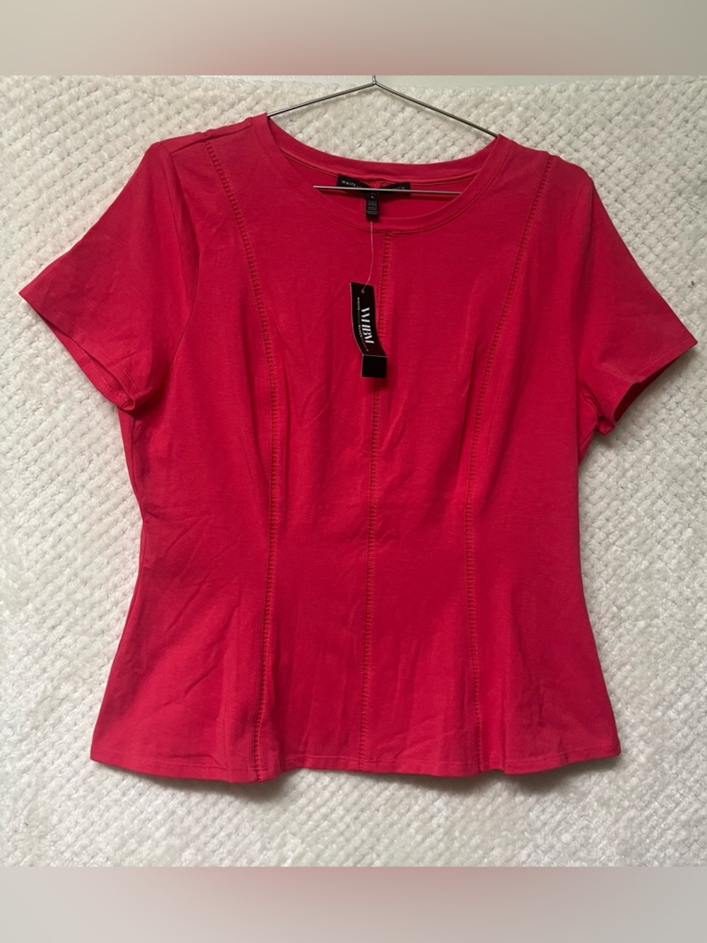 White House Black Market Top Short Sleeves Seam Details Bright Pink Womens Large - Picture 1 of 10